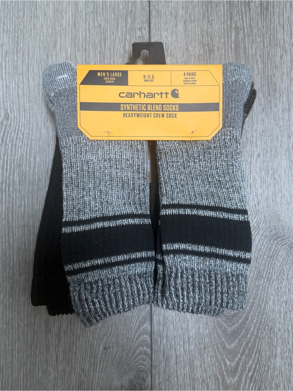 CARHARTT 4 PACK SYNTHETIC BLEND HEAVYWEIGHT CREW SOCKS MENS LARGE 9-11.5 GREY